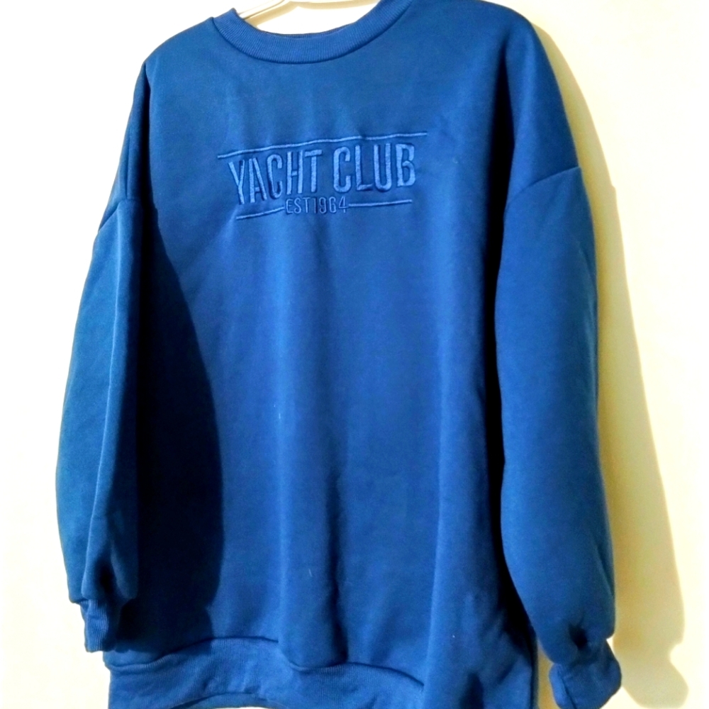 SHEIN Men's Deep Blue Crewneck Sweatshirt